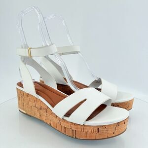 Franco Sarto Womens Primrose Sandals Cork Wedge Platform White Leather 11M